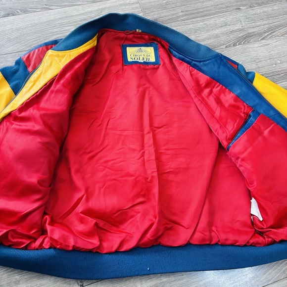 Vintage Cirque du Soleil Color Block Leather Coat Jacket Circa‎ 1993 Size Large - Picture 14 of 16